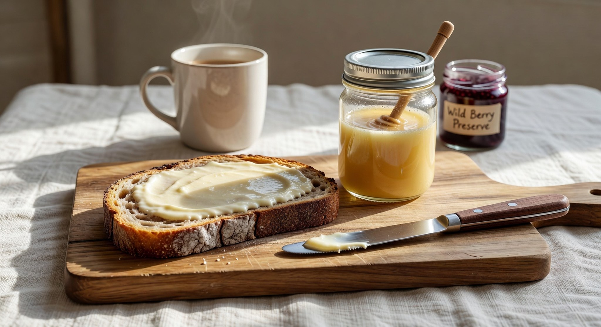 Cremiger Rapshonig auf frischem Brot – perfekter Brotaufstrich mit Rapsblüten