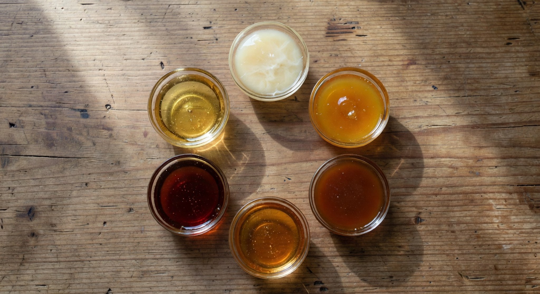 Verschiedene Honigsorten im Vergleich Farbe und Konsistenz